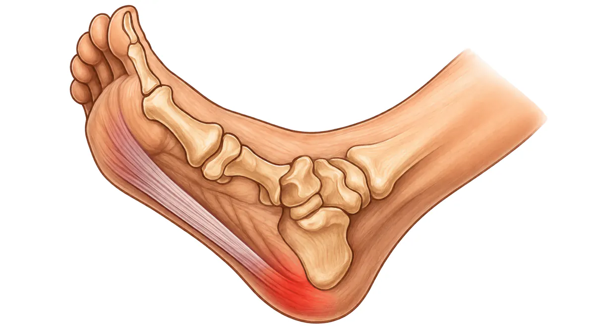 Illustration of the plantar fascia and the common heel pain location