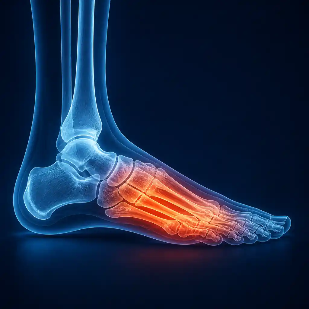 X-ray style visualization of pain across the middle and front of the foot