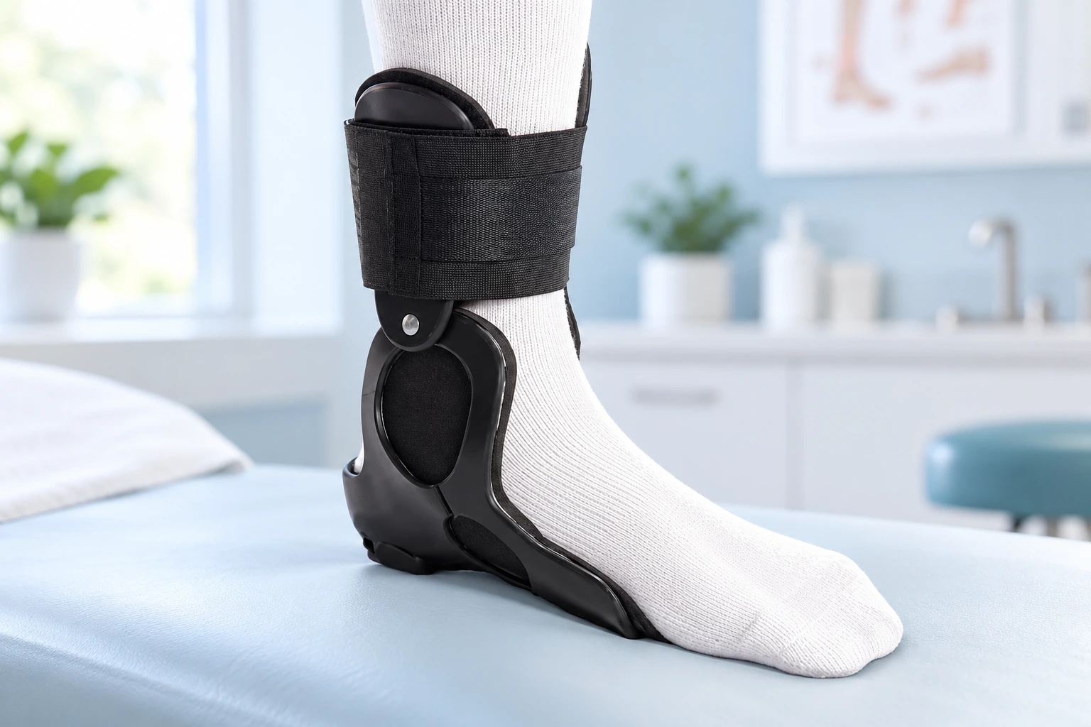 Medial Blaze custom ankle brace shown in a clinical setting
