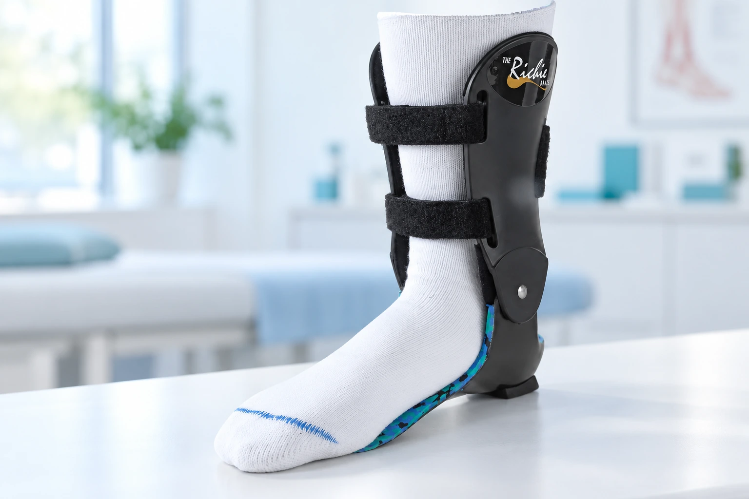 Richie Brace custom ankle-foot orthosis shown in a clinical setting